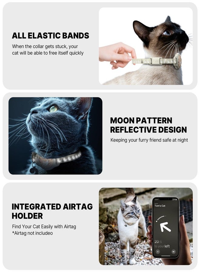 typecase Cat Collar with Airtag Holder, Breakaway Airtag Cat Collar for Apple Air Tag with Luminous & Reflective Pattern, Waterproof GPS Cat Tracker Collars for Boy Girl Cats Kittens with Bell, Khaki (8-12") - Image 2